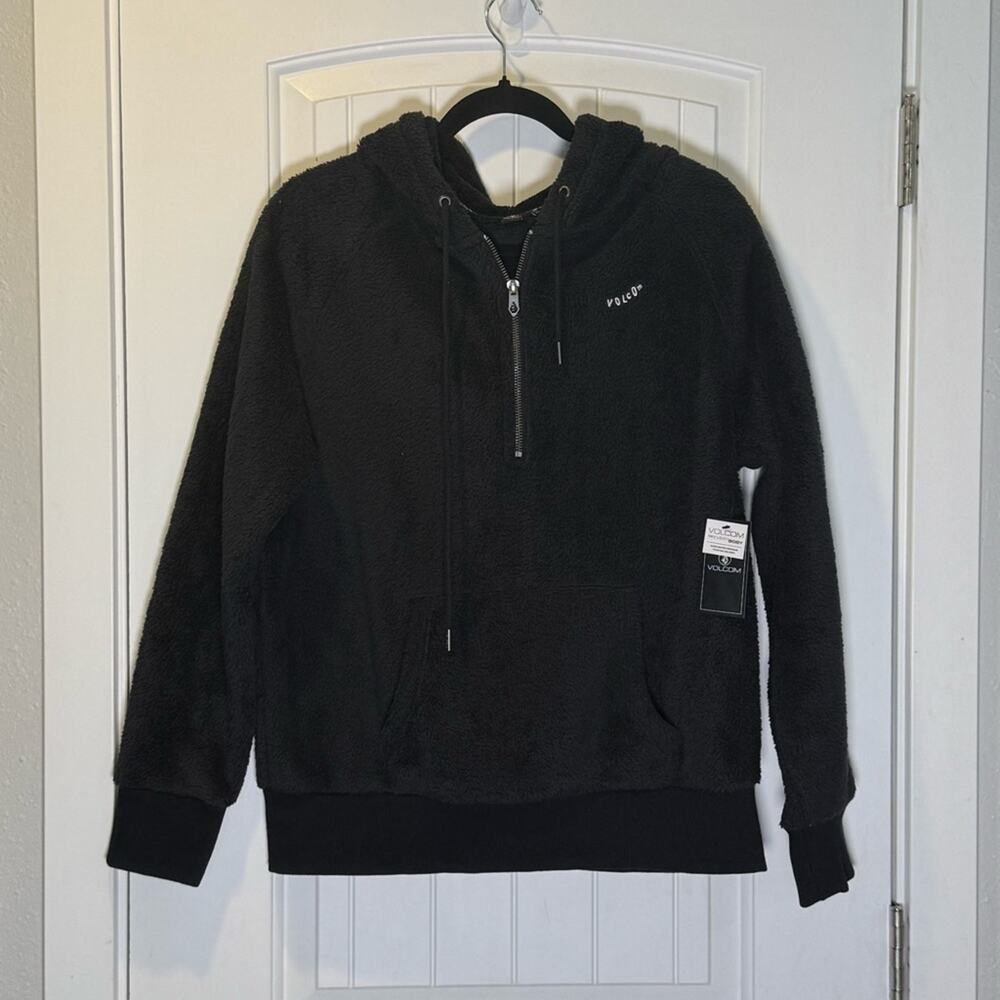 Volcom Black Hooded Teddy Jacket with Ribbed Cuffs Size Small